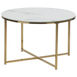 Couchtisch Weiß mit Gold ⌀ 70 cm in Marmor Optik Rund Modernes Design
