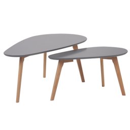 Couchtisch Set Grau/Hellbraun Zweiteilig MDF-Platte Birkenholz Großer Couchtisch Kleiner Couchtisch Wohnzimmer