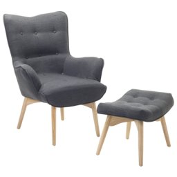 Ohrensessel Dunkelgrau Hocker Polsterbezug Gummibaumholz Wohnzimmer Skandinavischer Stil