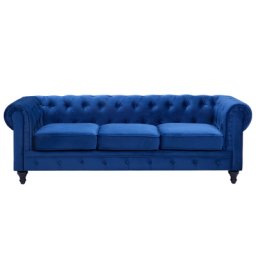 Sofa Dunkelblau Samtstoff 3-Sitzer Chesterfield Stil Glamourös Wohnzimmer