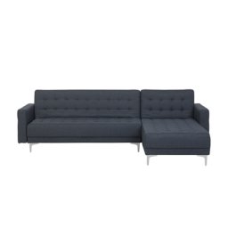 Ecksofa Grau Polsterbezug L-Förmig Linksseitig Schlaffunktion Klassisch Wohnzimmer