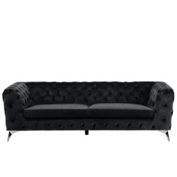 Sofa Schwarz Samtstoff 3-Sitzer Chesterfield Stil Klassisch Wohnzimmer