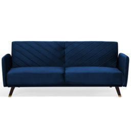 Sofa Dunkelblau Samtstoff 3-Sitzer Schlaffunktion Retro Modern Wohnzimmer