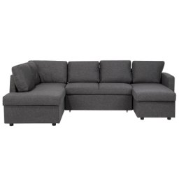 Ecksofa Dunkelgrau Polsterbezug U-Förmig Universal Schlaffunktion Skandinavisch Wohnzimmer
