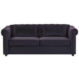 Sofa Schwarz Samtstoff 3-Sitzer Schlaffunktion Chesterfield Stil Glamourös Zierkissen Wohnzimmer