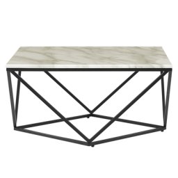 Couchtisch Beige mit Schwarz 80 x 80 cm Metallgestell Marmor Optik Geometrische Form Quadratisch Modern