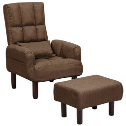 Sessel mit Hocker Braun Polsterbezug Buchenholz Retro-Stil verstellbare Rückenlehne