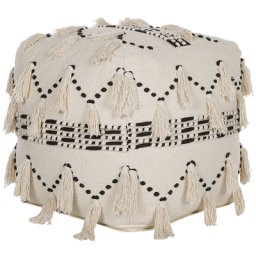 Pouf in Beige und Schwarz 50 x 50 cm Baumwolle in Boho-Stil Fransen