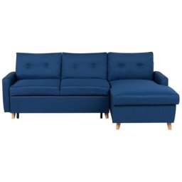 Ecksofa Dunkelblau Polsterbezug L-Förmig Linksseitig Schlaffunktion Modern Wohnzimmer