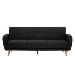 Sofa Schwarz Polsterbezug 3-Sitzer Schlaffunktion Klassisch Modern Wohnzimmer
