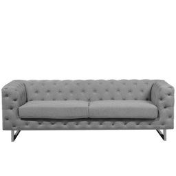 Sofa Hellgrau Polsterbezug 3-Sitzer Chesterfield Stil Modern Wohnzimmer