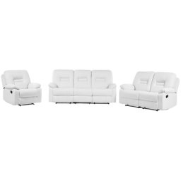 Sofa Set Weiß Kunstleder Sitzgruppe Relaxfunktion Retro Wohnzimmer