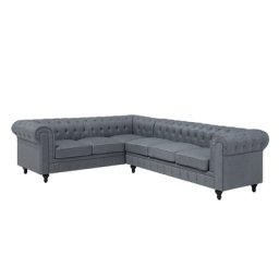 Ecksofa Hellgrau Polsterbezug L-Förmig Rechtsseitig Chesterfield Stil Glamourös Wohnzimmer