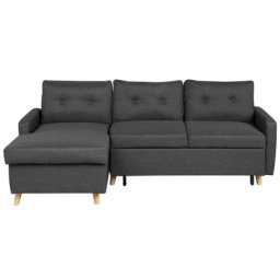 Ecksofa Dunkelgrau Polsterbezug L-Förmig Rechtsseitig Schlaffunktion Modern Wohnzimmer