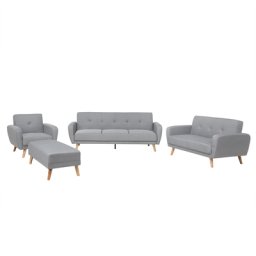Sofa Set Hellgrau Polsterbezug Sitzgruppe Minimalistisch Modern Wohnzimmer