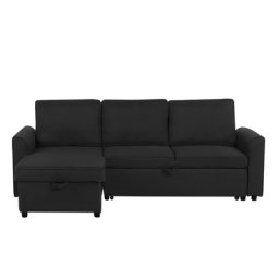 Ecksofa Schwarz Polsterbezug L-Förmig Rechtsseitig Schlaffunktion Modern Wohnzimmer