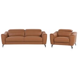 Sofa Set Braun Echtleder Sitzgruppe Retro Wohnzimmer