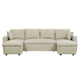 Sofa Beige Polsterbezug U-Förmig Zeitgenössisch Zierkissen Wohnzimmer