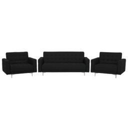 Sofa Set Dunkelgrau Polsterbezug Sitzgruppe Schlaffunktion Klassisch Wohnzimmer