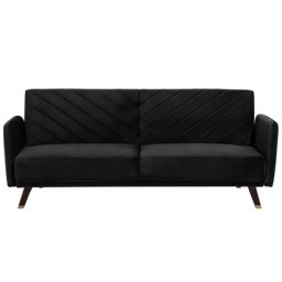Sofa Schwarz Samtstoff 3-Sitzer Schlaffunktion Retro Modern Wohnzimmer