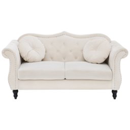 Sofa Beige Samtstoff 2-Sitzer Chesterfield Stil Retro Zierkissen Wohnzimmer