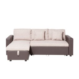 Ecksofa Polsterbezug Beige rechtsseitig mit Schlaffunktion L-förmig Modern