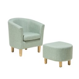 Cocktailsessel mit Hocker Grün Posterbezug Gummibaumholz