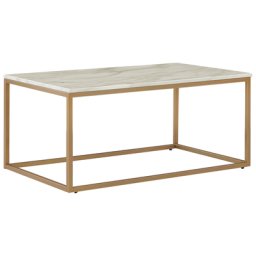 Couchtisch Beige / Gold 60 x 100 cm Marmor Optik MDF Tischplatte Rechteckig Modern