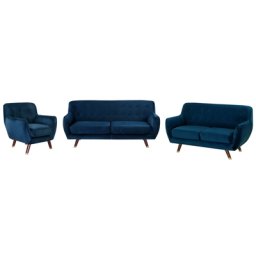 Sofa Set Dunkelblau Samtstoff Sitzgruppe Klassisch Minimalistisch Wohnzimmer