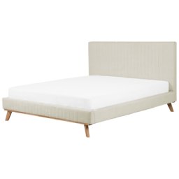 Bett Beige Samtstoff 180 x 200 cm Mit Lattenrost Dekorative Kopfteil Vertikal Versteppung Modern