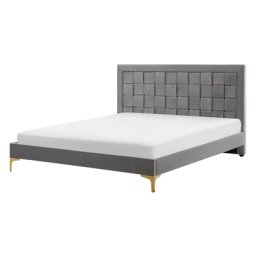 Doppelbett Grau Samtstoff Stoff Holz 100 % Polyester Lattenrost 140 x 200 cm Retro-Stil