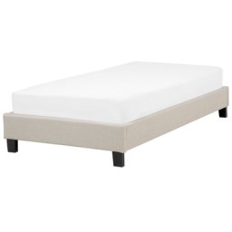 Polsterbett Beige 90 x 200 cm Leinenoptik Mit Lattenrost Stabile Konstruktion Modern