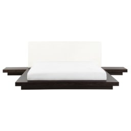 Bett Braun 160 x 200 cm Weiß Kunstleder Mit Lattenrost Holzfurnierte MDF Platte Elegant Japanischen Stil