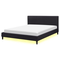Polsterbett Schwarz 160 x 200 cm LED Beleuchtung Doppelbett Leinenoptik Geradlinigen Form Klassisch