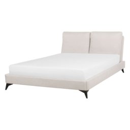 Polsterbett Beige 140 x 200 cm Chenillegewebe Leinenoptik Mit Lattenrost Elegant Modern