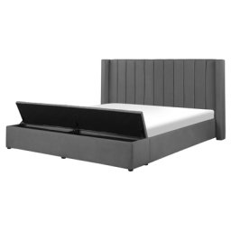 Polsterbett Grau 160 x 200 cm aus Samtstoff mit Stauraum Elegantes Doppelbett Modernes Design