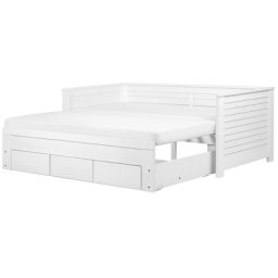 Tagesbett Holz Weiß 90 x 200 cm Ausziehbar 3 Schubladen Mit Lattenrost Holzfurnierte MDF Platte Elegant Scandinavien Stil