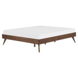 Doppelbett Braun MDF-Platte Holzoptik mit Lattenrost 160 x 200 cm hohen Beinen Gummibaumholz ohne Kopfteil Klassisch Schlafzimmer Bettrahmen
