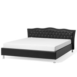 Doppelbett Schwarz Kunstleder 180 x 200 cm Versteppung Glamour