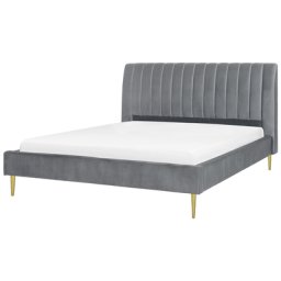Polsterbett Grau 180 x 200 cm Samtstoff Mit Lattenrost Hoher Kopfteil Dekorativ Elegant Modern