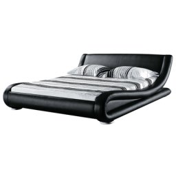Wasserbett Leder Schwarz 160 x 200 cm Geschwungene Form Hohe Kopfteil Wärmedämmung für Dual System mit Wasserbettmatratze Modern
