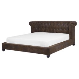 Polsterbett Braun Kunstwildleder mit Lattenrost 160 x 200 cm gepolstertes Kopfteil Knopfpolsterung Chesterfield Stil