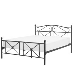 Metallbett Schwarz 140 x 200 cm Mit Lattenrost Stabile Konstruktion Metall Verzierungen Romantisch Klassisch