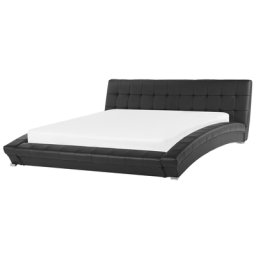Lederbett Schwarz 180 x 200 cm Mit Lattenrost Geschwungene Form Klassische Steppnähte Elegant Modern