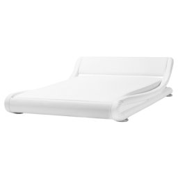 Wasserbett Leder Weiß 160 x 200 cm Geschwungene Form Hohe Kopfteil Wärmedämmung für Dual System mit Wasserbettmatratze Modern