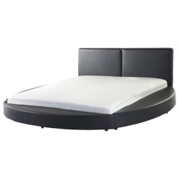 Lederbett Schwarz 180 x 200 cm Doppelbett Mit Lattenrost Unterteilte Kopfteil Rund Elegant Modern