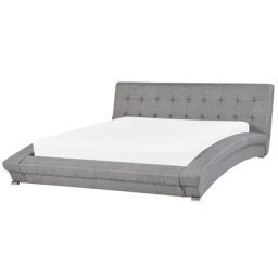 Polsterbett Grau 180 x 200 cm Leinenoptik Mit Lattenrost Geschwungene Formgebung Elegant Modern