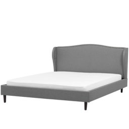 Polsterbett Grau 160 x 200 cm Leinenoptik Mit Lattenrost Geschwungene Klappen Metallverzierung Klassisch