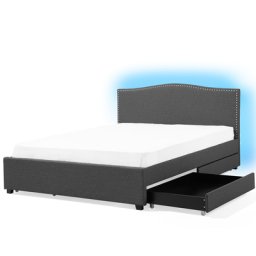 Polsterbett Grau 160 x 200 cm mit Bettkasten 4 Schubladen und LED-Beleuchtung/ 5 Lichtprogramme Designerbett Schlafzimmer Modern