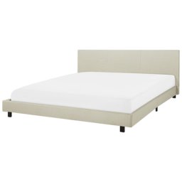 Polsterbett Leinenoptik Beige 180 x 200 cm Mit Lattenrost Hohe Kopfteil Modern